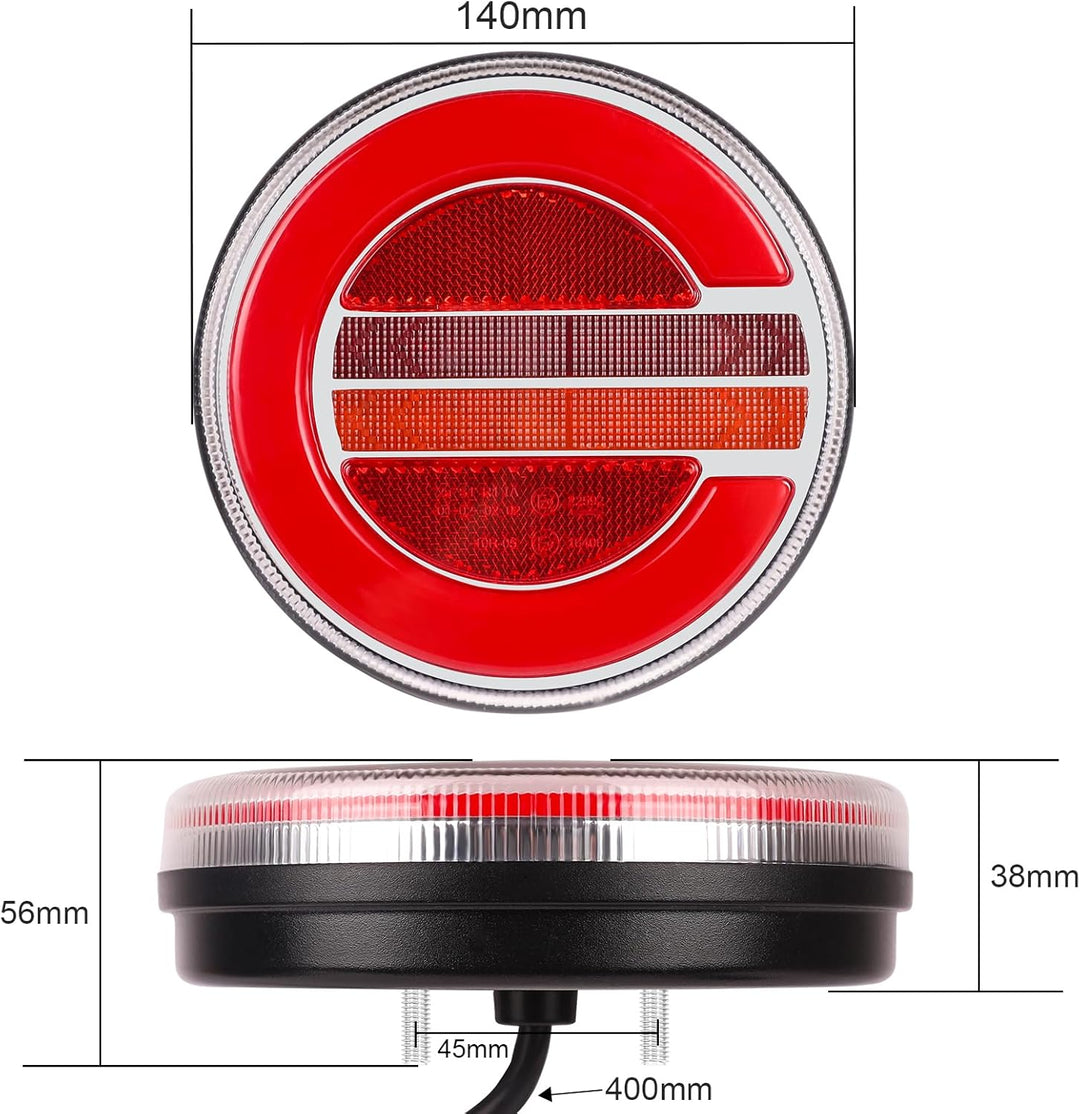 AOHEWEI 2 Stück LED-Anhänger-Rückleuchten 12 V/24 V, rund wasserdicht Rücklicht Brems-Blinker Reflek