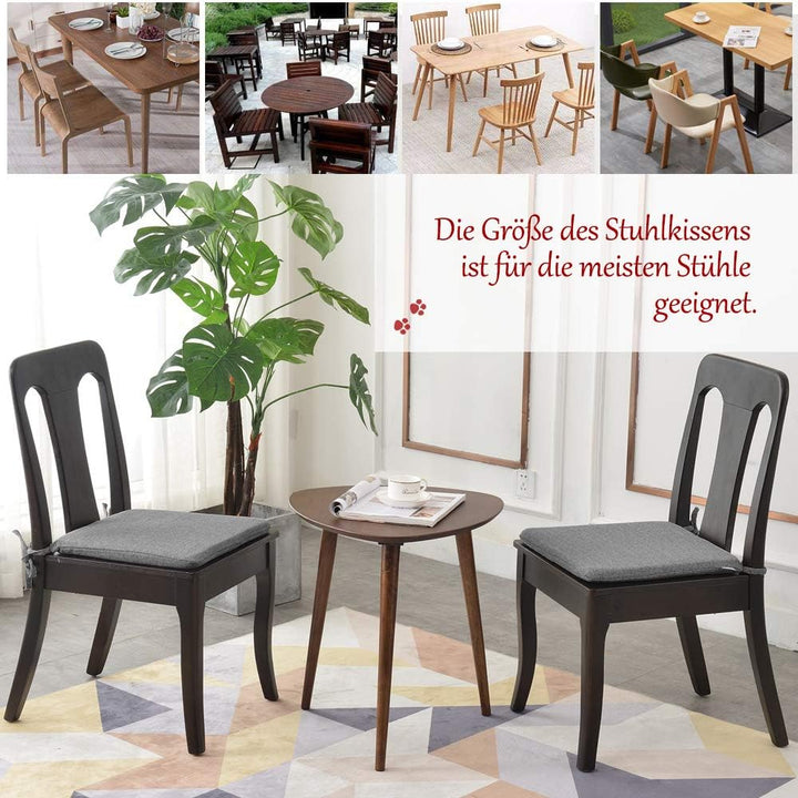BALCONY & FALCON Trapezförmige Sitzkissen mit Bindebänder in Hellgrau 2er Set: 38–42 cm grosse Sitzp