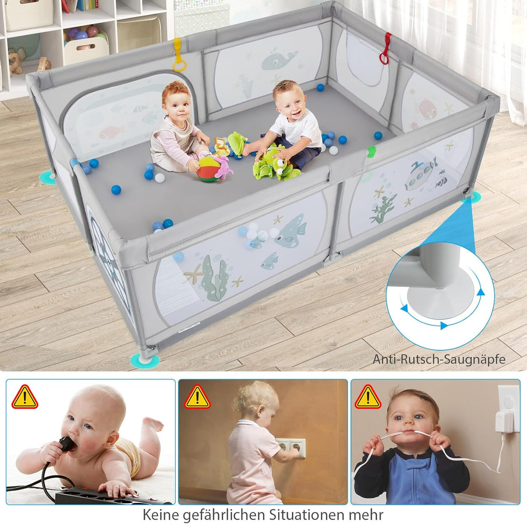GOPLUS Baby Laufstall mit 50 Spielbällen, Krabbelgitter für Kleinkinder & Säulinge, Laufgitterzelt m