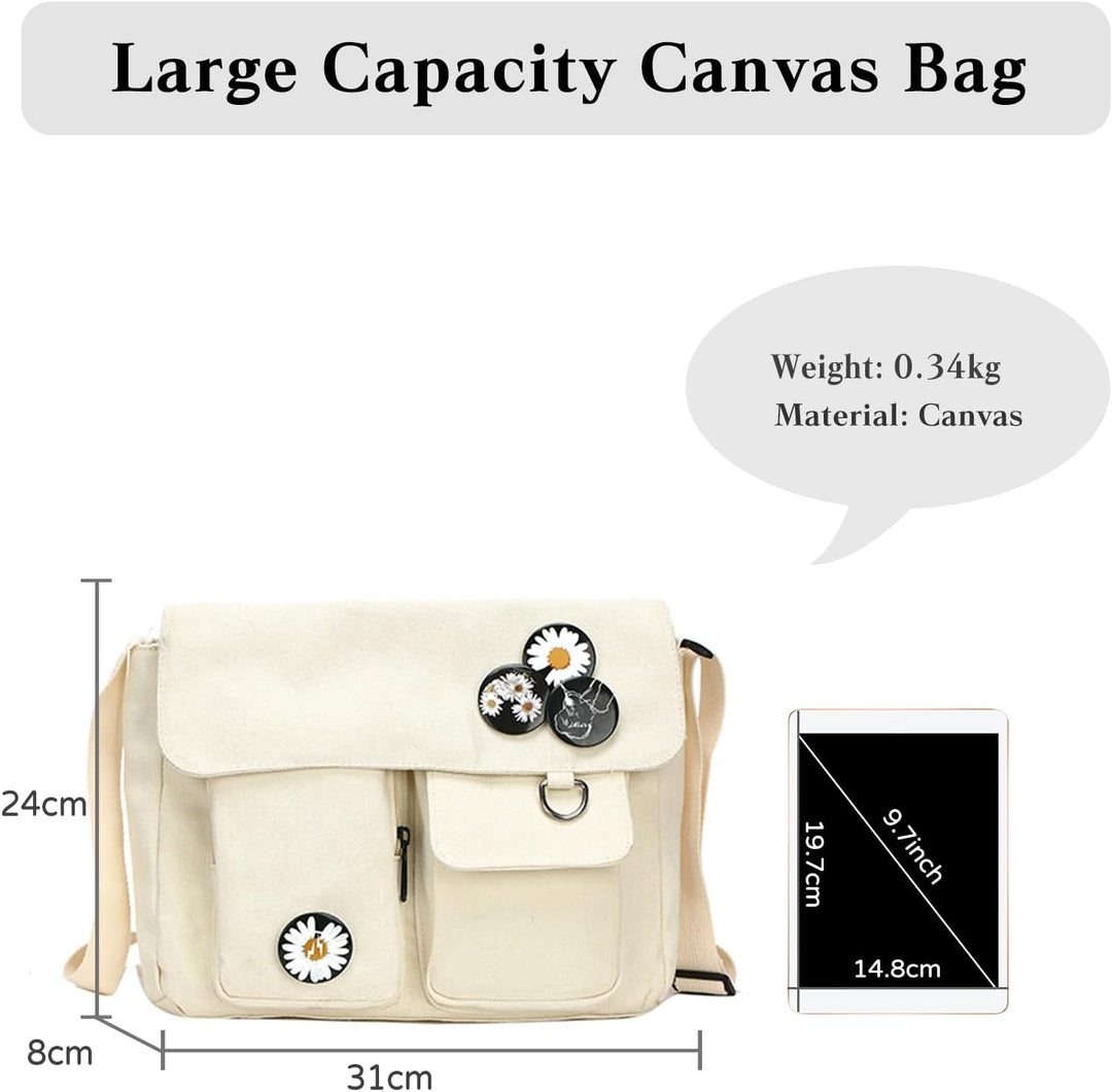 PORRASSO Casual Umhängetasche Damen Canvas Schultertasche Mädchen Messenger-Tasche für Arbeit Schule