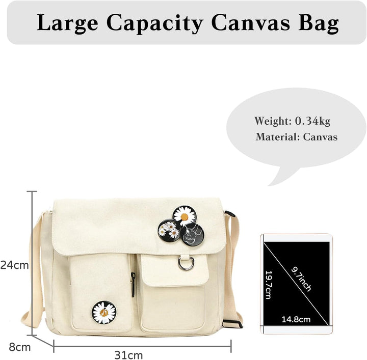 PORRASSO Casual Umhängetasche Damen Canvas Schultertasche Mädchen Messenger-Tasche für Arbeit Schule