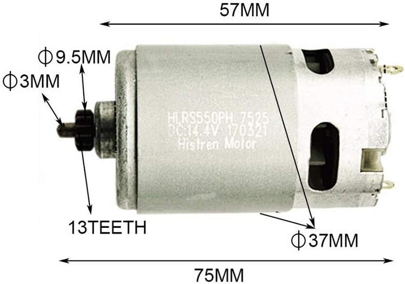 Motor, Metallmotor 13 Zähne Ersatzteile 14,4 V für Bosch GSR 14,4 2 Li / PSR14.4LI-2, Leerlaufdrehza
