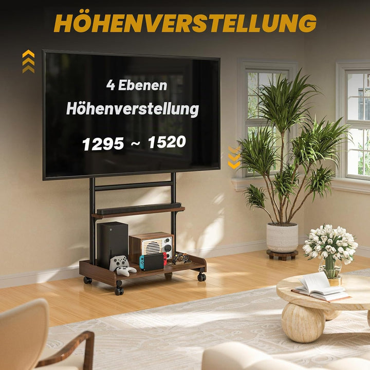 TVON TV Ständer Rollbar TV Rollwagen Für 40 bis 86 Zoll Flach &amp; Curved Fernseher, Höhenverstellbarer