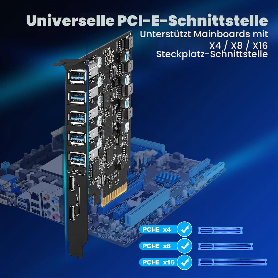 Pcie USB 3.2/3.1 Gen 2 Karte 7 Ports (2X USB C - 5X USB A), USB Expansion Karte mit 10 Gbps Internal