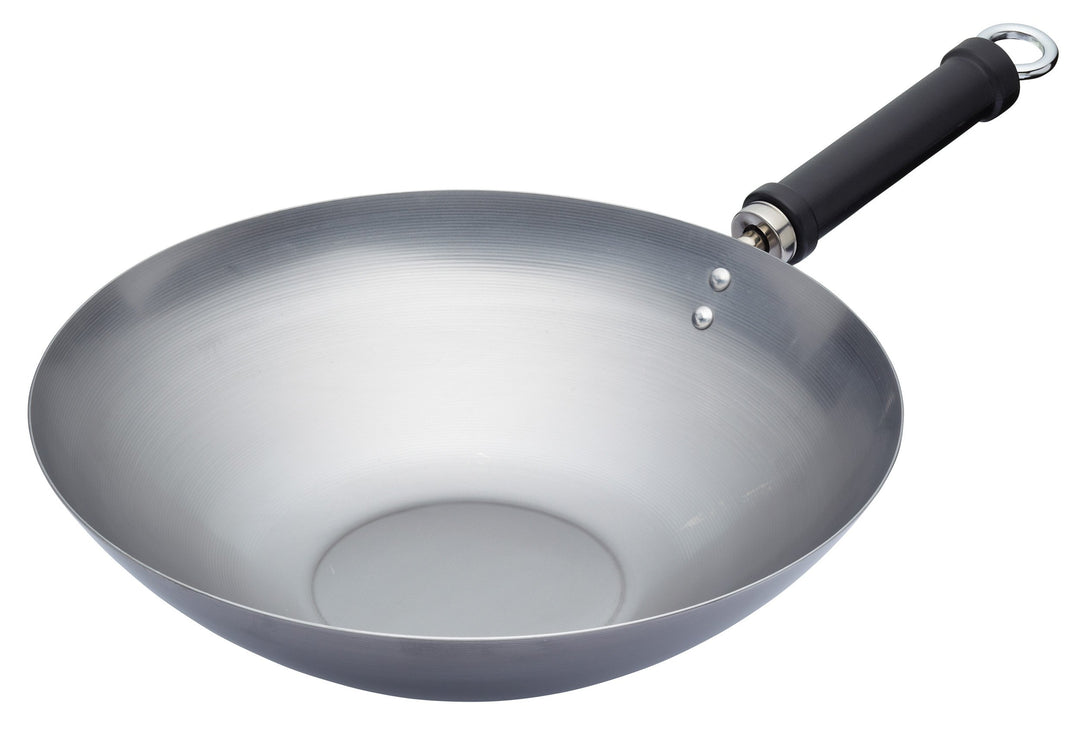 KitchenCraft World of Flavours Unbeschichteter Wok für Induktionsherd, Chinesisches Design, 30 cm, S