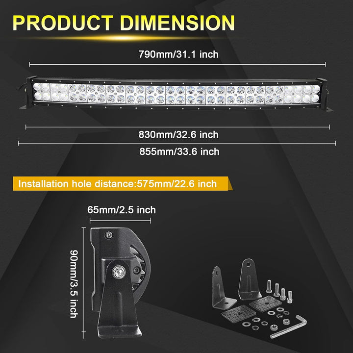 Willpower 32 Zoll 81cm 180W LED Arbeitsscheinwerfer Bar 12V 24V Zusatzscheinwerfer Gebogen Wasserdic