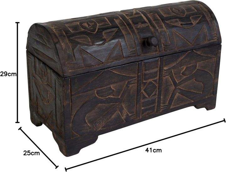 GURU SHOP Halbrunde Beschnitzte Balsaholz Truhe in 3 Grössen, Grösse: 29x41x25 cm, Truhen, Kisten, K