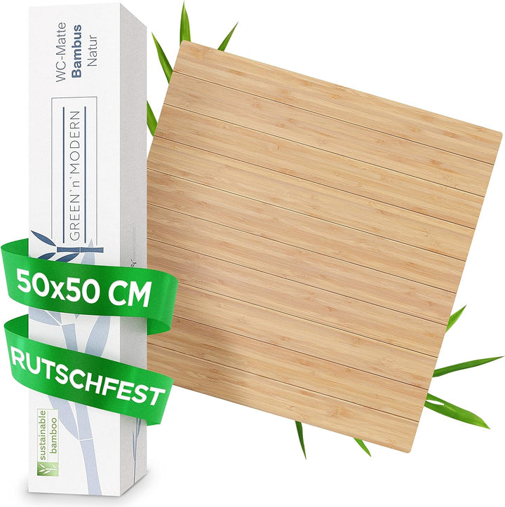Green'n'Modern Toilettenmatte Bambus I Klomatte 50 x 50 cm WC Vorleger aus Holz I WC Matte Bambusbad