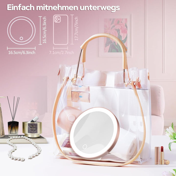 MOMOKUBA Vergrösserungsspiegel mit Saugnapf, 30-Fach Spiegel mit Beleuchtung, 3 Farben beleuchtbar u