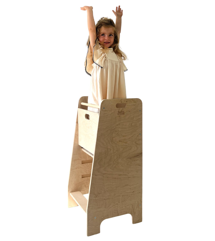 Lernturm aus Holz extra sicher | Montessori Küchenhelfer | Küchenhelfer | Verstellbare Plattform | K
