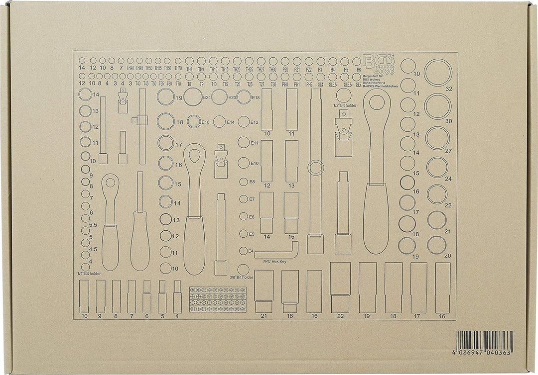 BGS 4036 | Werkstattwageneinlage 3/3: Steckschlüssel-Satz | 192-tlg. | 6,3 mm (1/4"), 10 mm (3/8"),