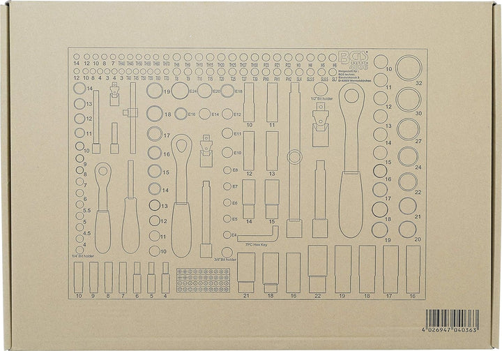 BGS 4036 | Werkstattwageneinlage 3/3: Steckschlüssel-Satz | 192-tlg. | 6,3 mm (1/4"), 10 mm (3/8"),