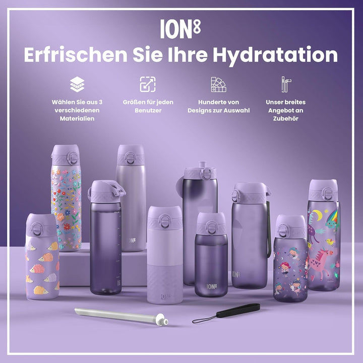 ion8 1 Liter Trinkflasche mit Zeitmarkierungen, Auslaufsicher, Einhandöffnung, Sichere Verriegelung,