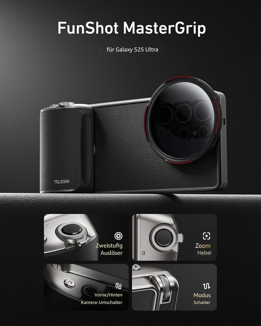 TELESIN Fun Shot Mastergrip Smartphone Kameragriff Fotografie Set (Griff + Smartphone Hülle + 67mm C