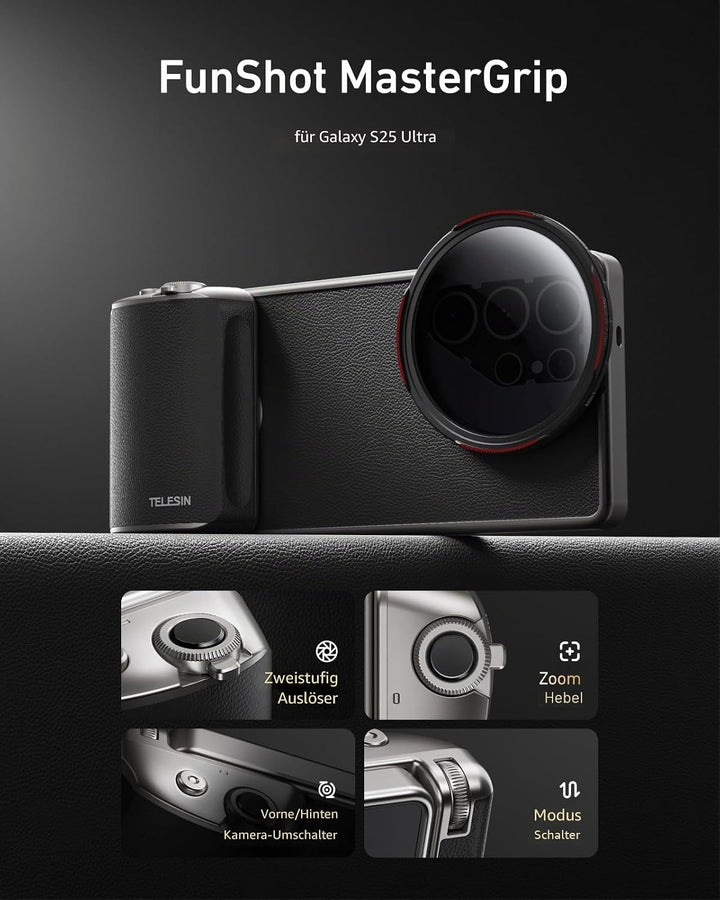 TELESIN Fun Shot Mastergrip Smartphone Kameragriff Fotografie Set (Griff + Smartphone Hülle + 67mm C