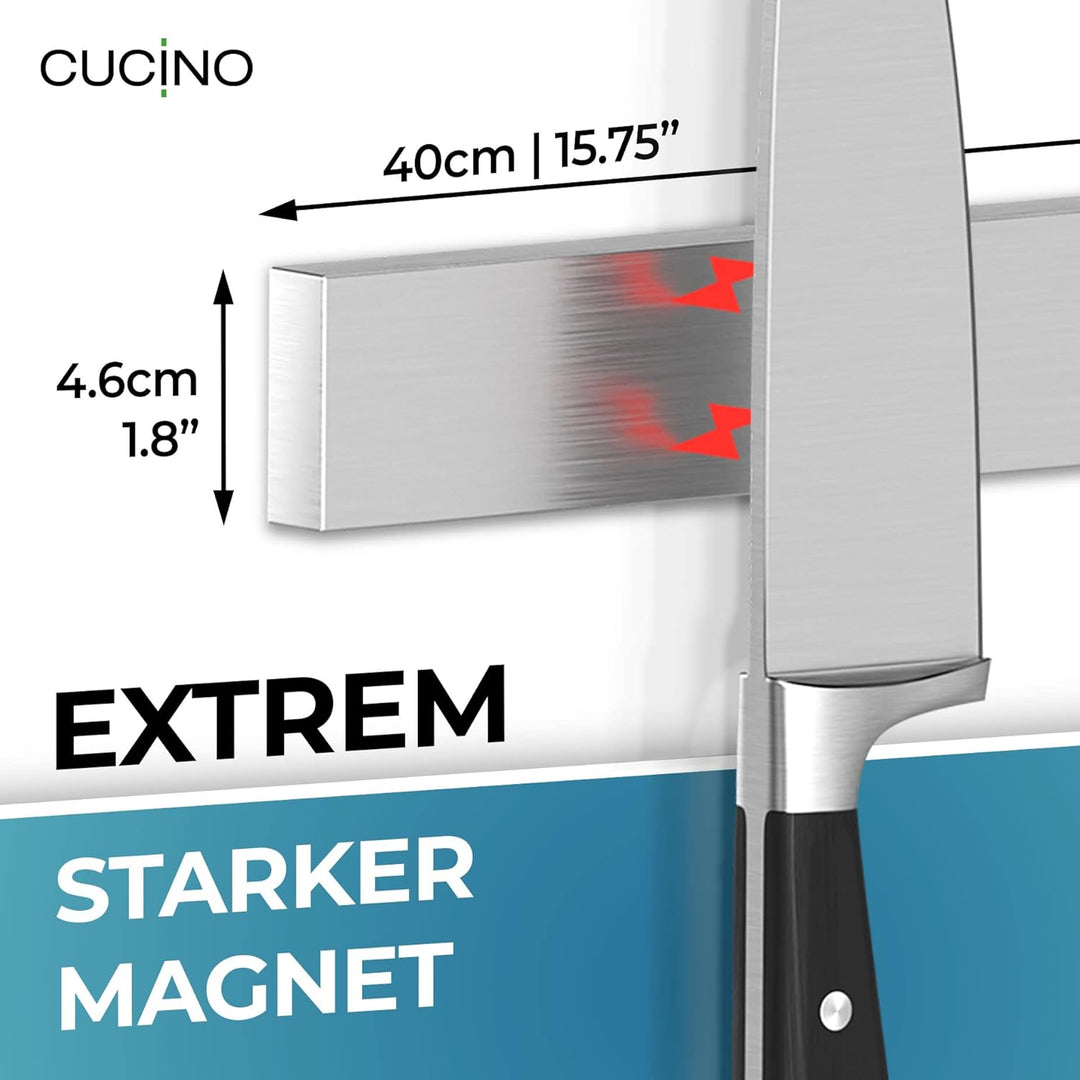 Cucino Magnetleiste Messer mit extra starkem Magnet - Vergleichssieger 2022 - Einfache Montage mit 3