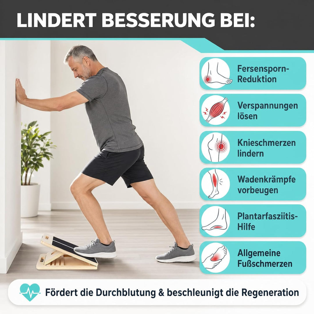 Verstellbares Balance Board aus Massivholz, schräges Dehnbrett, 5-fach verstellbarer Wadentrainer mi