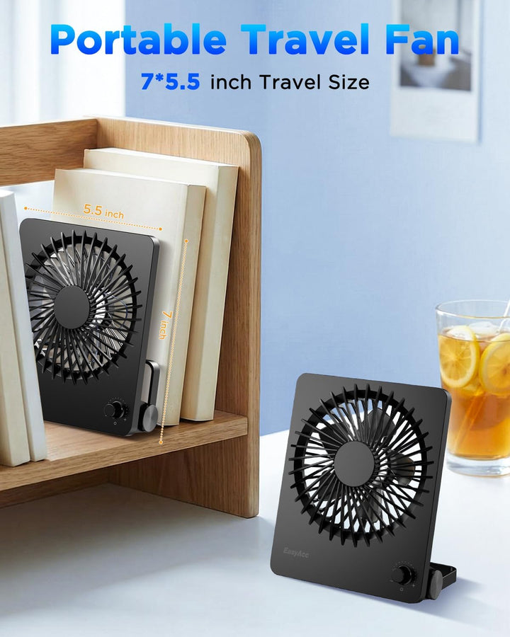 EasyAcc Batterie Mini-Ventilator Tischventilator mit 6000 mAh Akku, bis 26 Stunden Laufzeit, stufenl