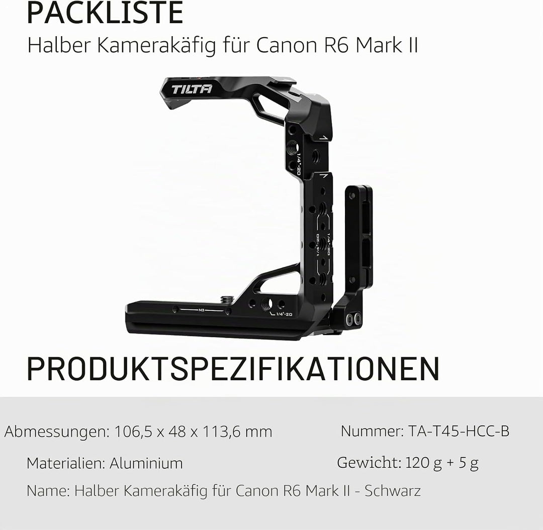 Tilta Halber Kamerakäfig für R6 Mark II mit NATO-Schiene, Kaltschuh, 1/4-Zoll-Gewinde, Positionierst