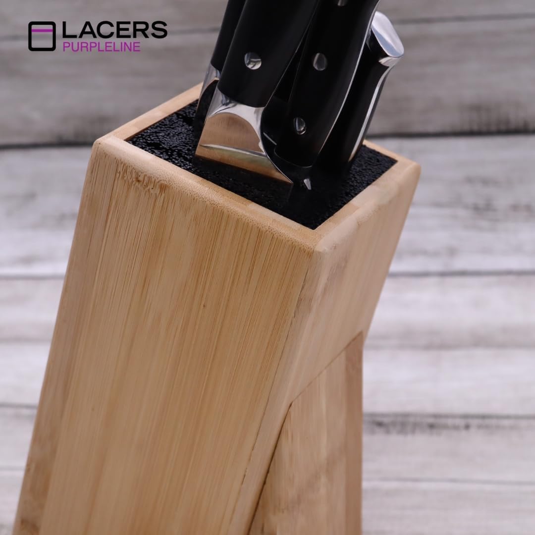 Lacers PurpleLine Messerblock Bambus mit Borsteneinsatz OHNE MESSER | Universal Messerhalter aus nac