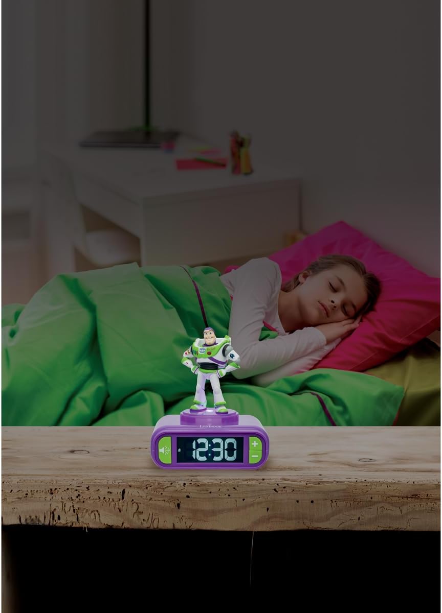 Lexibook, Disney Toy Story Buzz Lightyear, Digitaler Wecker, 3D-Nachtlicht-Figur, Soundeffekte, Hint