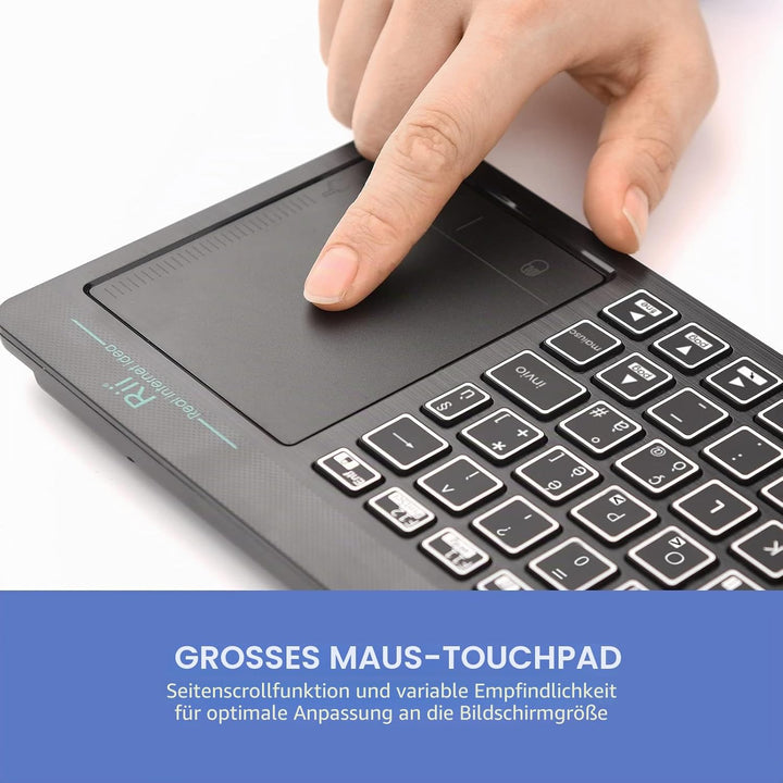 Rii Mini i18S Wireless + Bluetooth Kompakte Tastatur mit grosser Maus Touchpad und LED-Hintergrundbe