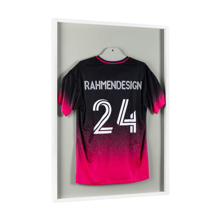 Trikotrahmen Weiss 70x90 mit Passepartout Lichtgrau – 3D Objektrahmen für Fussballtrikots – Jersey F