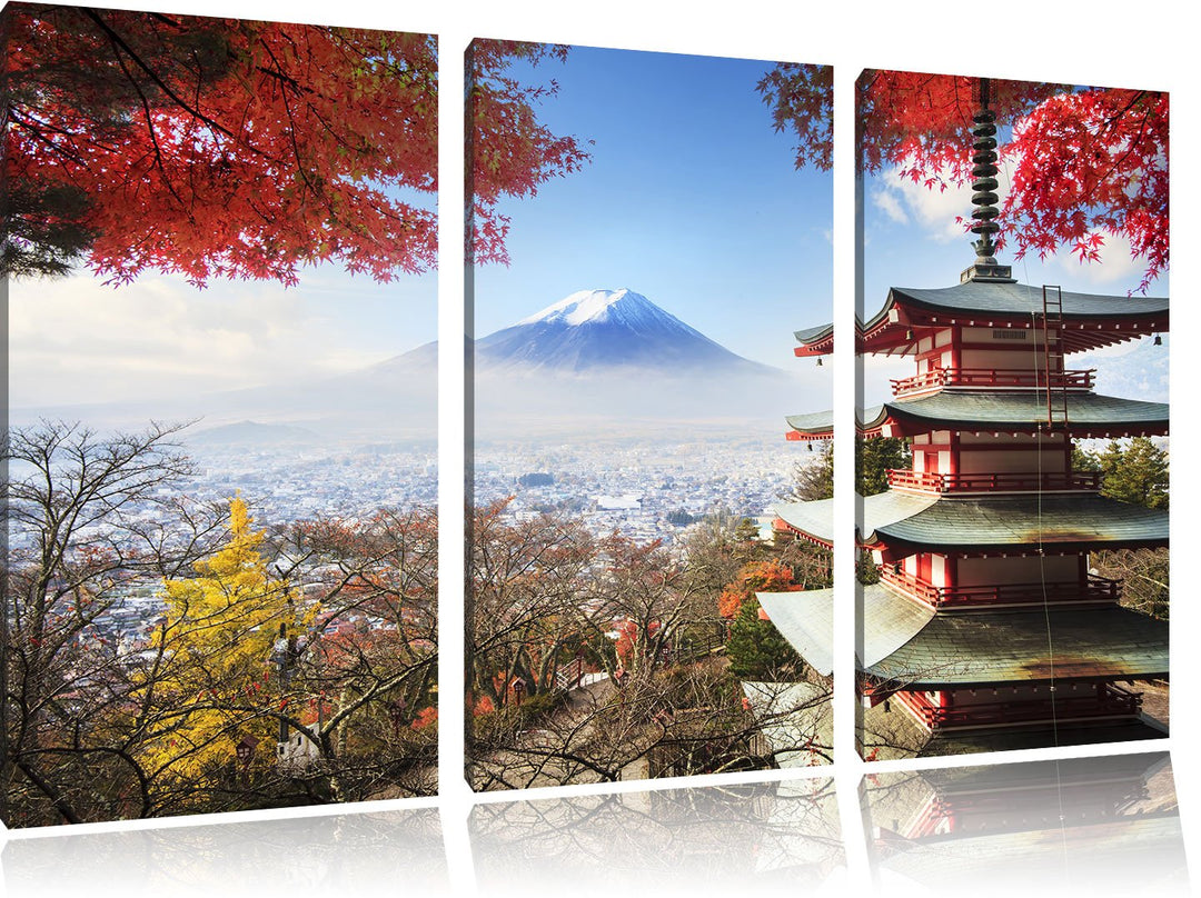 Pixxprint Japanischer Tempel im Herbst als Leinwandbild | Grösse: 3 Teilig (120x80) | Wandbild| Kuns