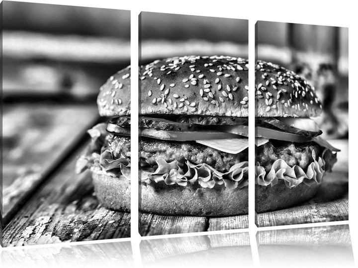 Pixxprint Burger Hamburger Fast als Leinwandbild/Grösse: 3 Teilig (120x80) cm/Wandbild/Kunstdruck/fe