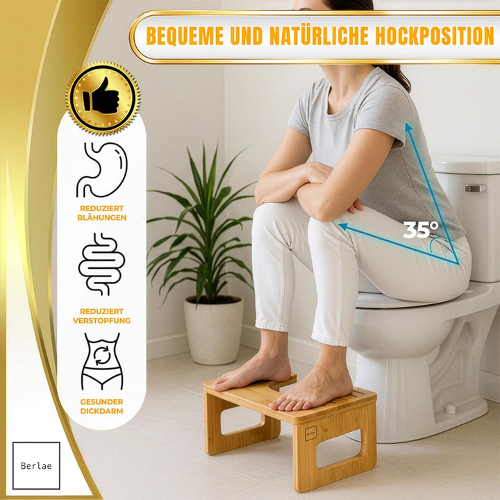Natur-Bambus Toilettenhocker Erwachsene – Klohocker Klappbar, rutschfest & Langlebig, Faltbarer Kack