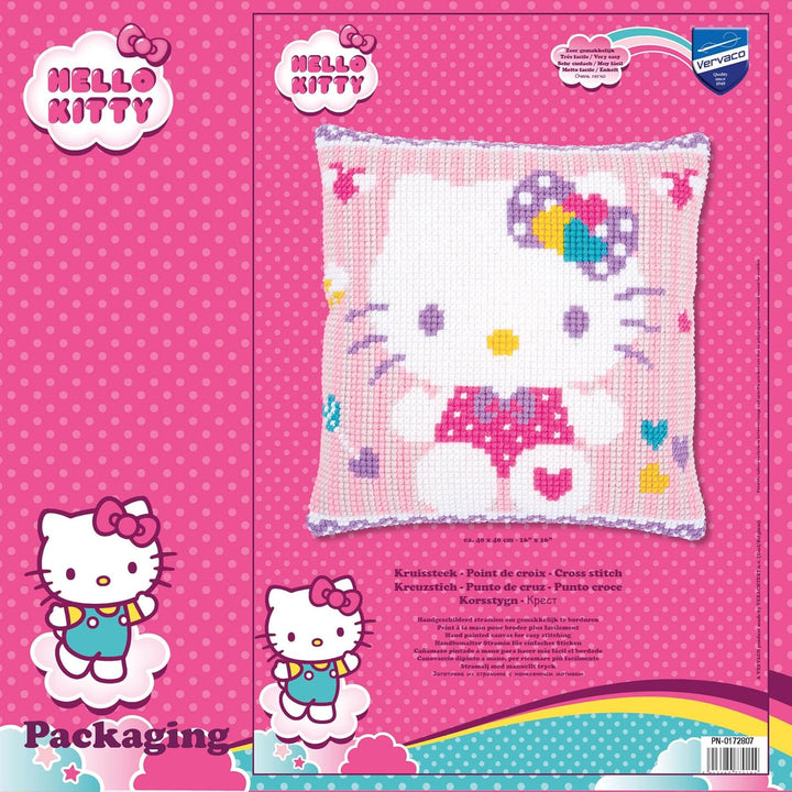 Vervaco PN-0172807 Kreuzstichkissen Hello Kitty Pastel Kreuzstichset, Baumwolle, mehrfarbig, 40 x 40