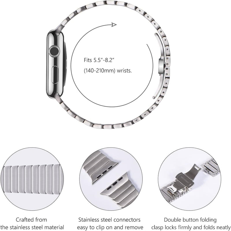 NewWays 38mm 40mm 41mm Kompatibel mit Apple Watch Armband,Edelstahl Gliederarmband Ersatzarmbänder G