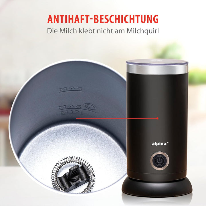 alpina Elektrischer Milchaufschäumer - 230V/450W - 3-in-1 Milchschäumer - Aufschäumer 300 ML - Kalte