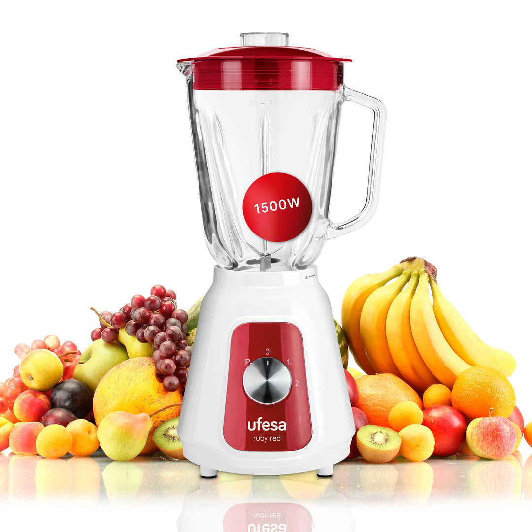 Ufesa BS4717 RUBY RED Standmixer, 500 W Leistung, Fassungsvermögen 1,5 l, Deckel mit luftdichtem Ver