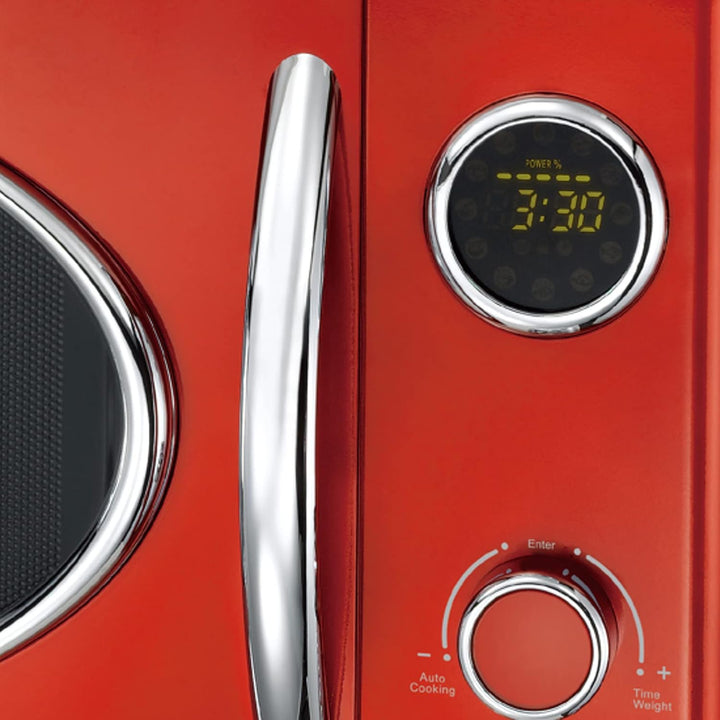 MELISSA 16330129 Retro Mikrowelle/1000 Watt/23 Liter Garraum,Design Mikrowelle mit Grill/Rot metalic