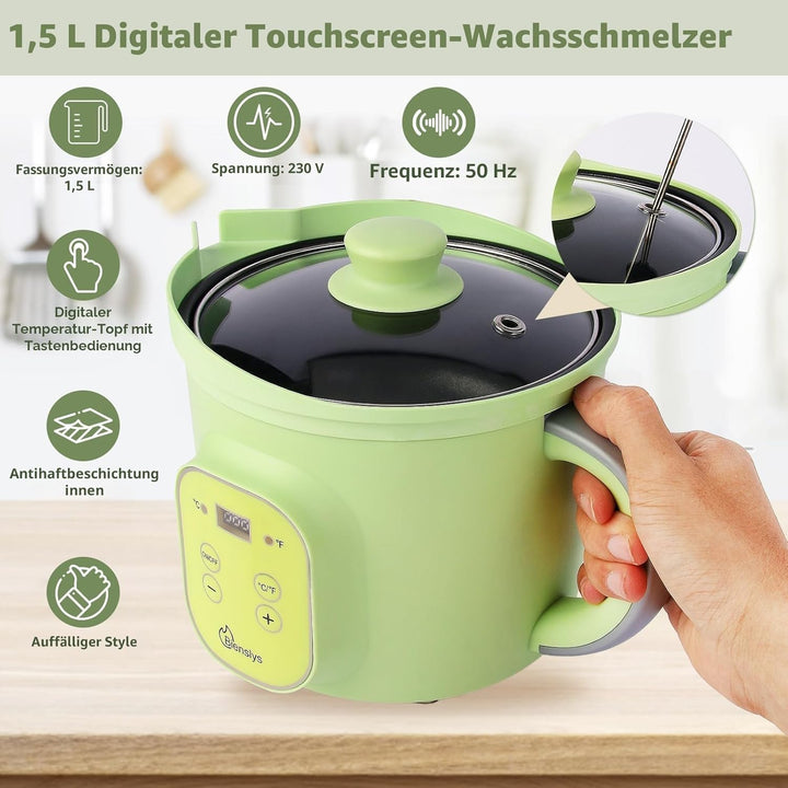 Elektrischer Wachsschmelzer 1,5 L mit präziser Temperaturregelung (30–150 °C), Antihaftbeschichtung