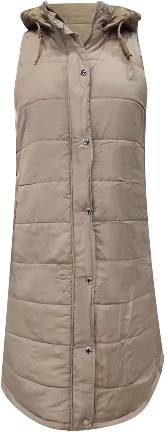 Duohropke Steppweste Damen Lang mit Kapuze Elegant Übergangsjacke Damenwesten Longweste Steppjacke P