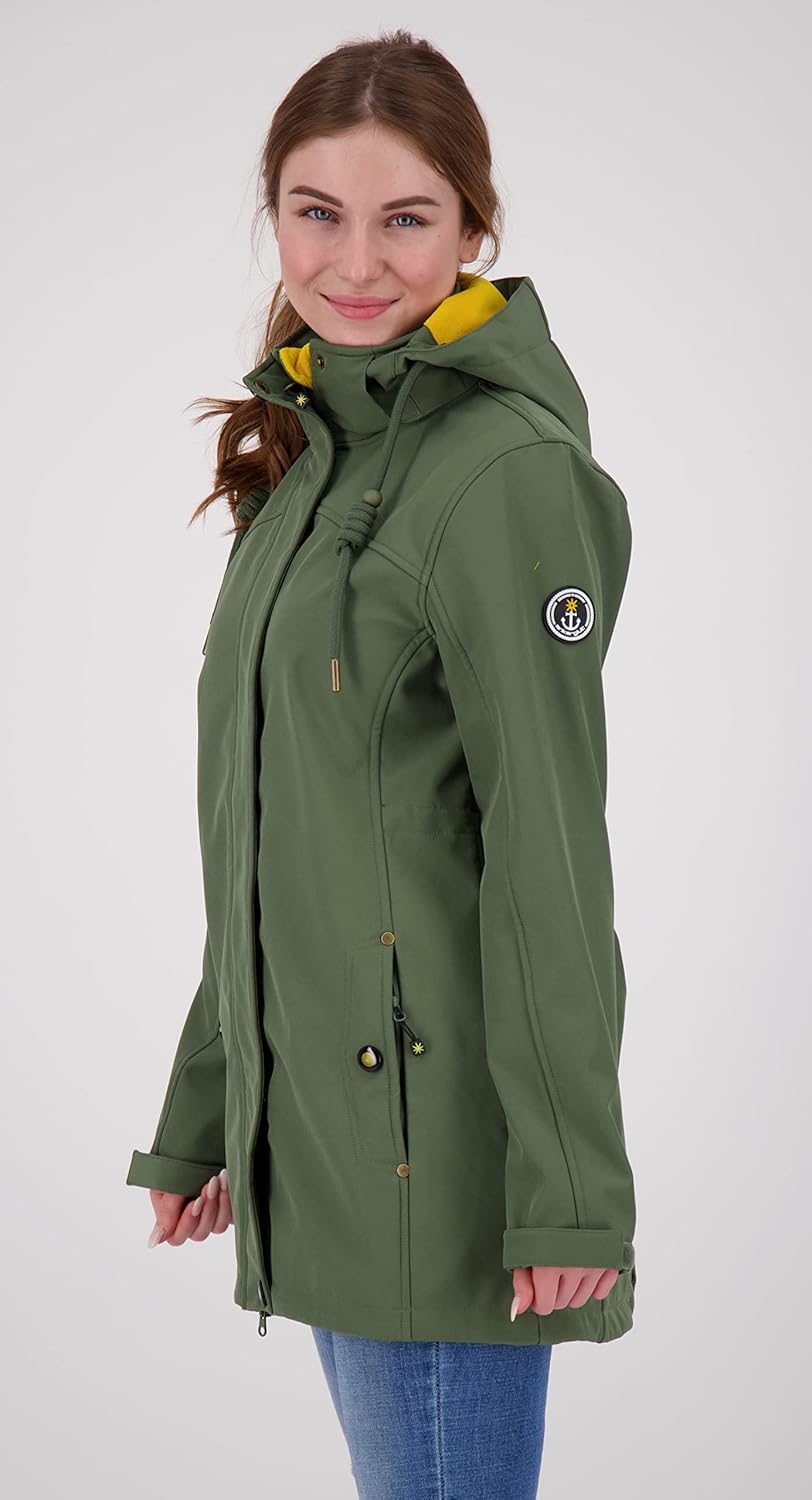 Ankerglut Women's softshell coat, short coat with hood, lined transition jacket, Ankerglutbrise soft