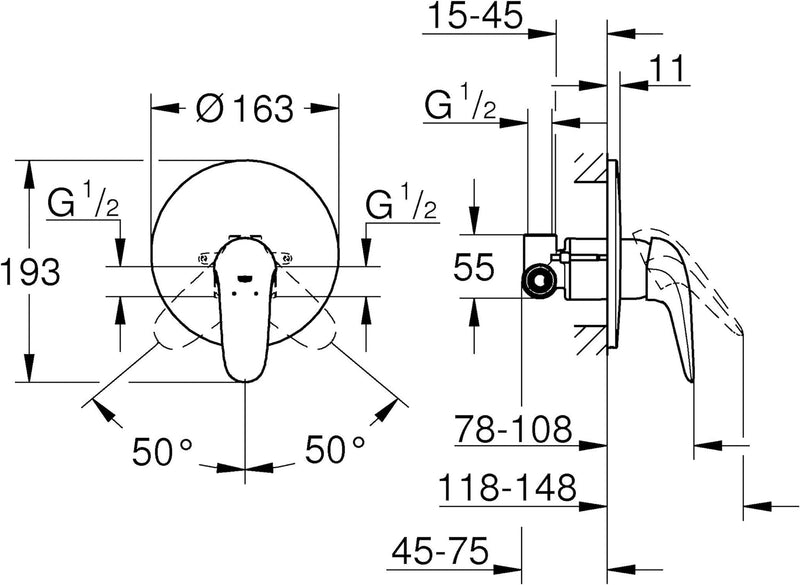 GROHE Eurostyle Einhand-Brausearmatur (Fertigmontageset, Temperaturbegrenzer, varible Mengenbegrenzu