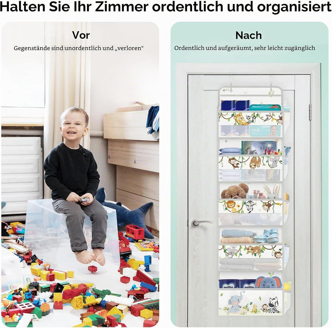 Clastyle Grau Buschtier Tür Hängeaufbewahrung mit 5 Taschen Elefant Affe Hängeorganizer für Camping