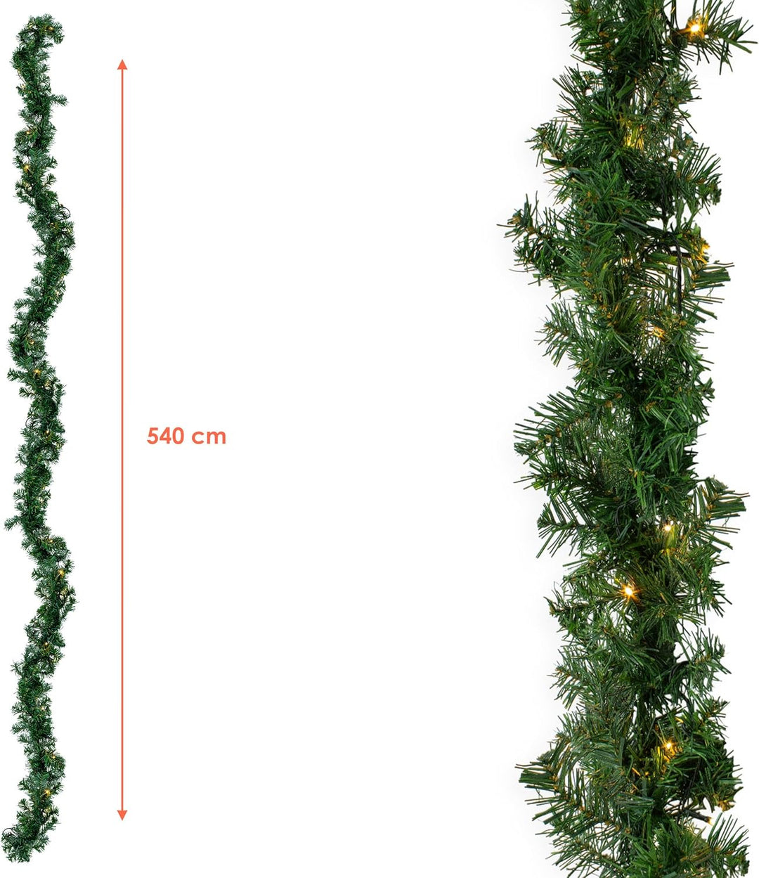 Spetebo Weihnachtsgirlande grün mit 70 LED Lichterkette warmweiss für Aussen - 540 cm - Kunst Tannen