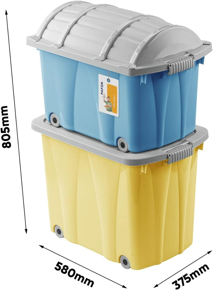 PAFEN Piraten Spielzeugkisten SET – 2x Schatzkiste 49l + 62l mit Rollen - Spielzeugbehälter Aufbewah