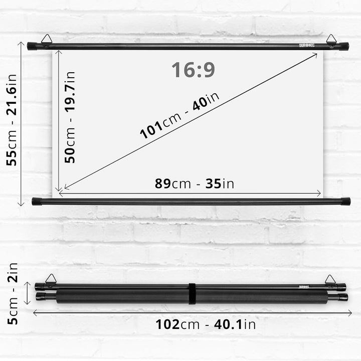 Duronic BPS40 16:9 Projektorleinwand, Beamerleinwand 40 Zoll, Heimkino mit 4K Full HD 3D, Rolloleinw