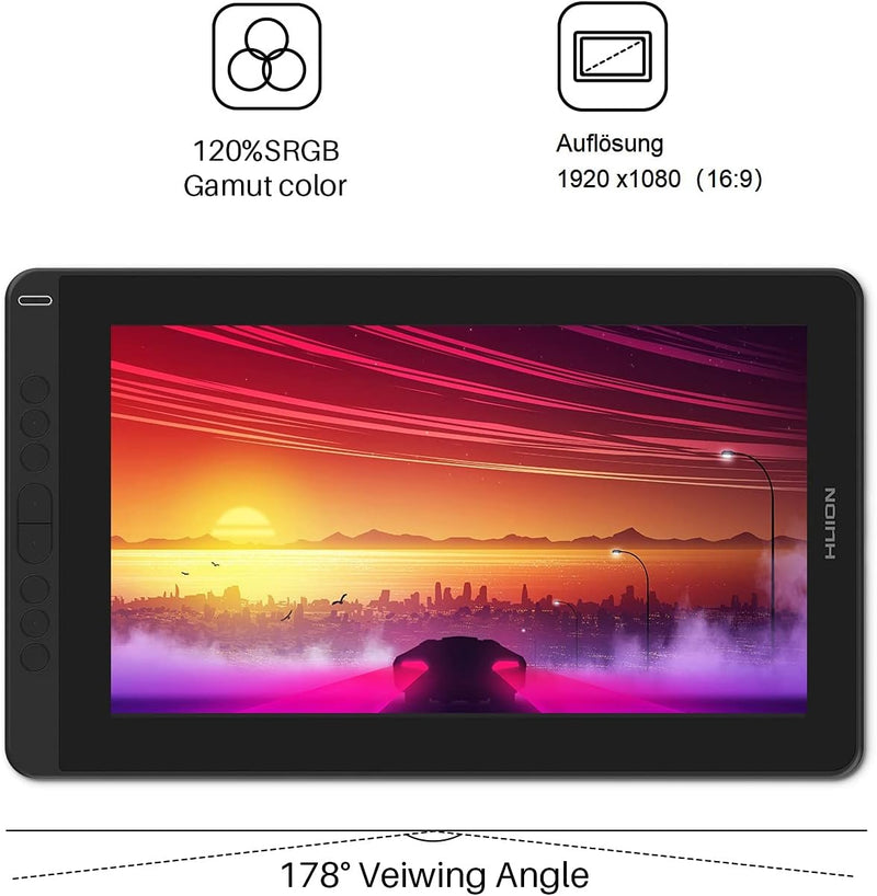 HUION Grafiktablett mit Display Kamvas 13(ohne Ständer) Volllaminatbildschirm 8 programmierbare Druc