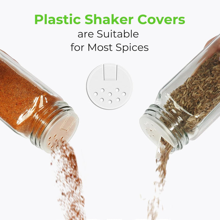 24 Premium Glass Spice Jars (4oz/120ml) with Black Metal Lids - Complete Set with Spice Labels, Shak