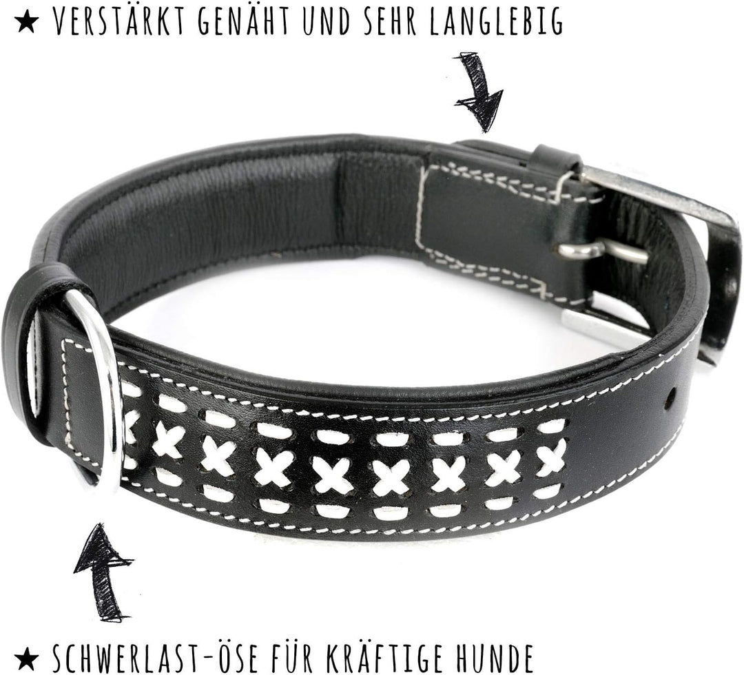 Monkimau Halsband für Hunde aus echt Leder mit Zierflechtung gepolstert verstellbar XL 45-55 cm L: 3
