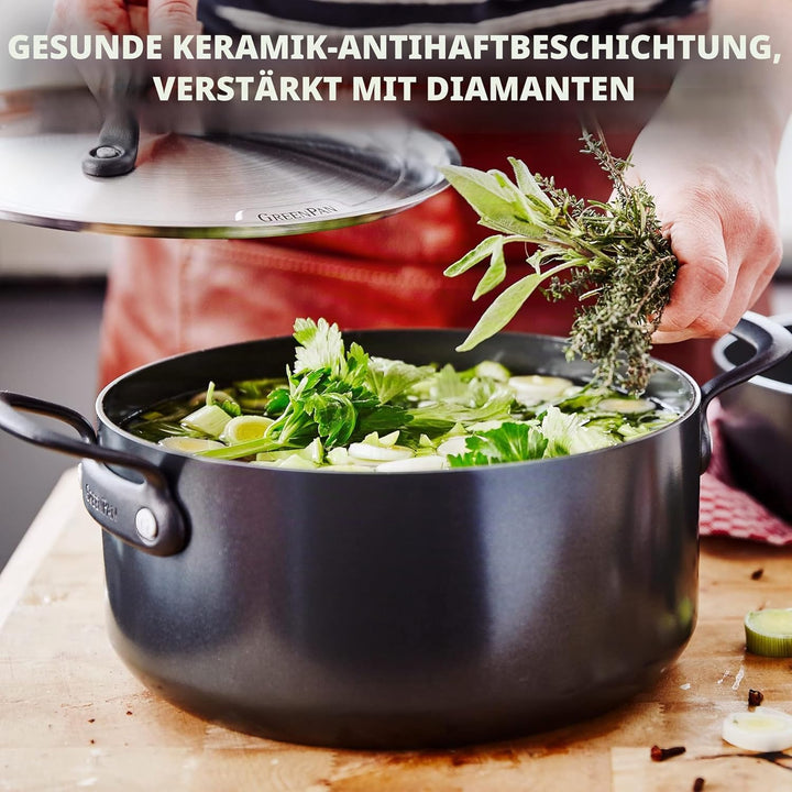 GreenPan Craft Hartanodisierte gesunder keramischer Antihaft-Kochtopf 24 cm/4,9 Liter mit Deckel, PF