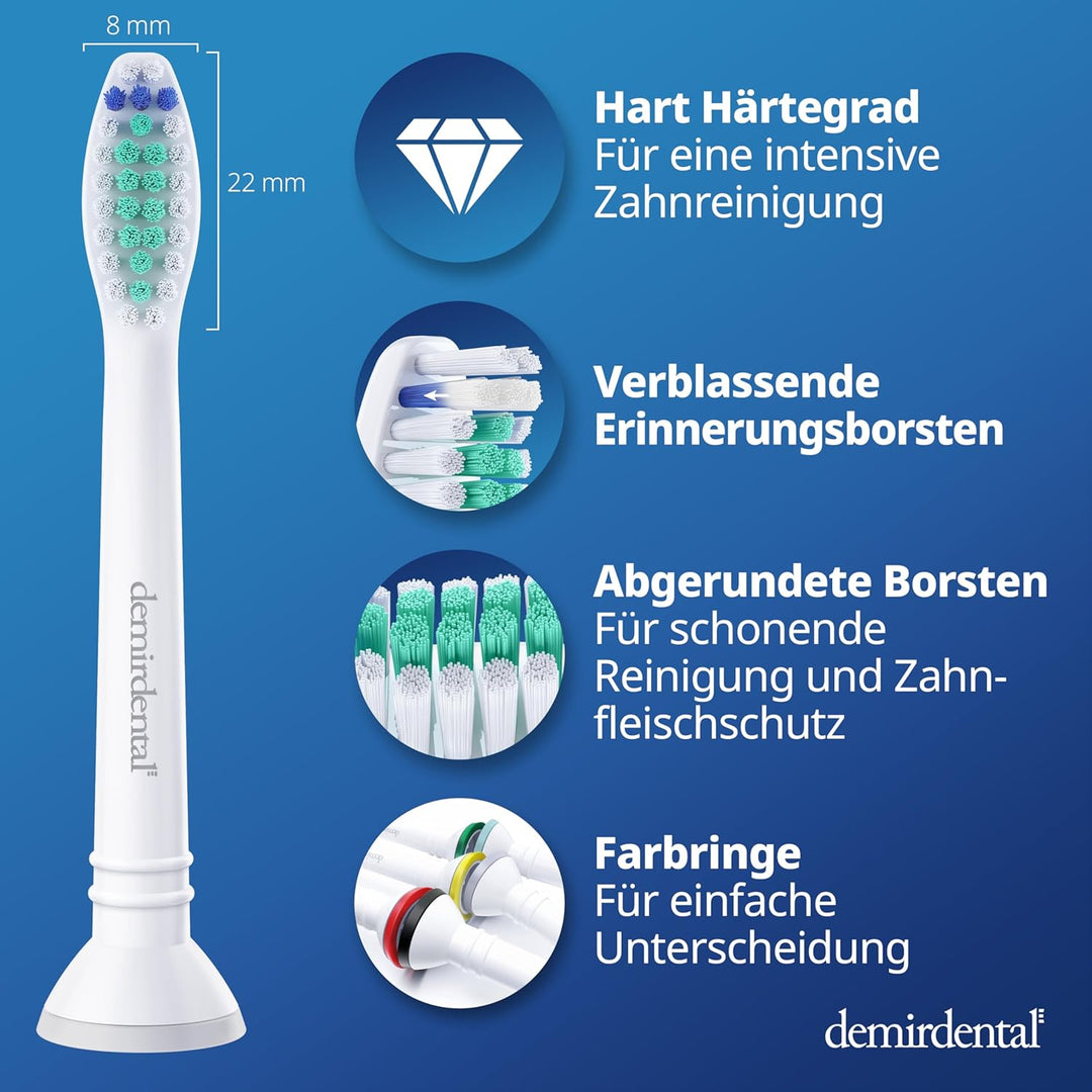8er demirdental Ersatzbürsten passend für Philips Sonicare, Harte Aufsätze & Aufsteckbürsten, harte