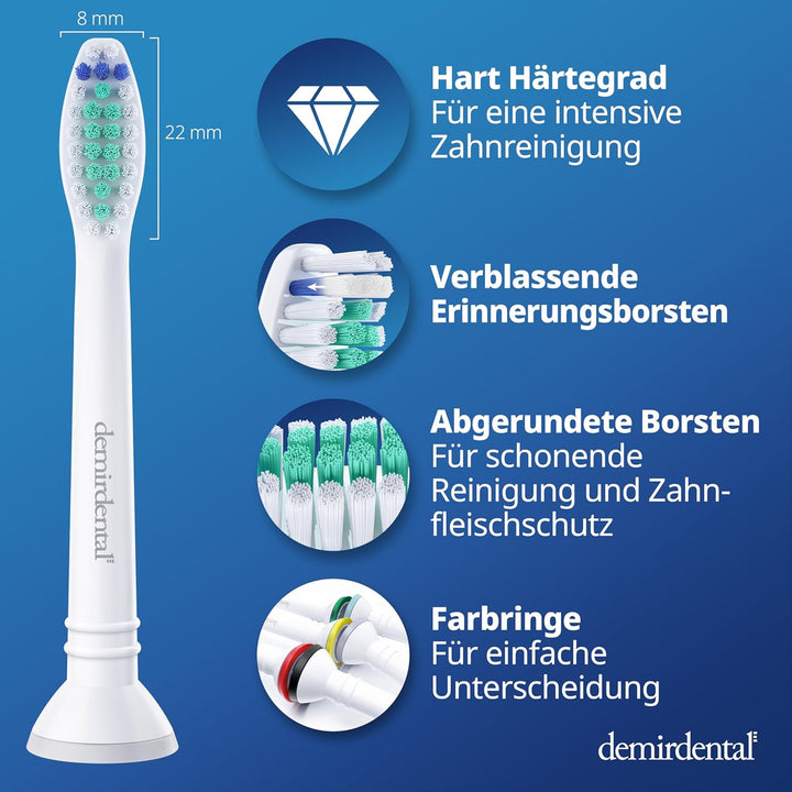 8er demirdental Ersatzbürsten passend für Philips Sonicare, Harte Aufsätze & Aufsteckbürsten, harte