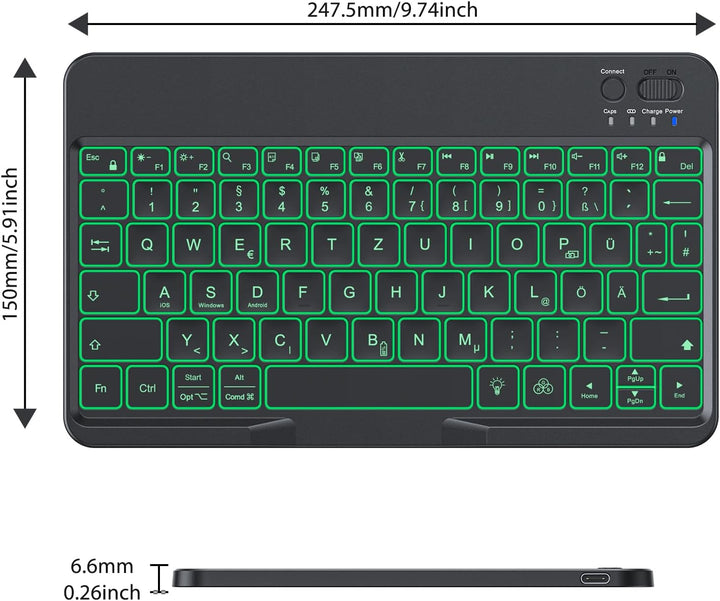 OMOTON Bluetooth Tastatur für iOS/Android/Windows mit Telefonhalter, iPad Tastatur mit Hintergrundbe